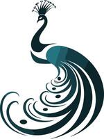 Elegant peacock silhouette with a teal and black color scheme, perfect for logo design, branding, or decorative use vector