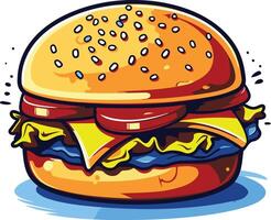 A vibrant and cartoonish illustration of a juicy hamburger, perfect for adding a fun and delicious touch to any project vector