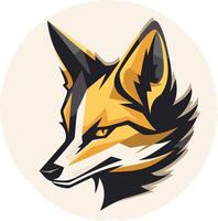 A striking, stylized illustration of a fox's head, showcasing sharp angles and bold colors vector