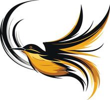 Abstract stylized bird logo design with black and yellow color scheme vector