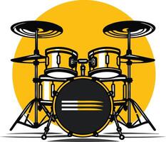 A classic illustration of a drum set, featuring a bass drum, toms, cymbals and a yellow sunburst background vector