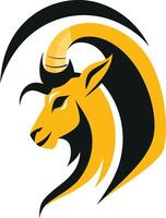 A stylized logo featuring the head of a goat in profile vector