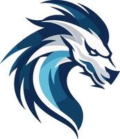 This is a fierce and powerful dragon logo, designed in a modern style with a blue and white color scheme vector