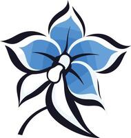 Stylized blue flower illustration with white accents and bold black outlines vector