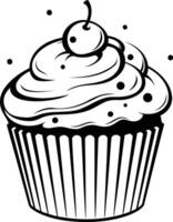 A simple yet elegant black and white illustration of a cupcake with a cherry on top vector