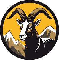 Mountain Goat with Curved Horns in a Circular Frame vector