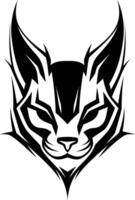 A bold and stylish black and white logo of a fierce cat head with sharp lines and a menacing expression vector