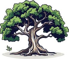 This illustration depicts a large, majestic tree with a thick trunk, spreading branches, and lush green foliage vector