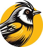 This element illustration depicts a stylized bird with black, yellow, and gray feathers, looking to the right vector