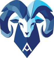 This is a modern and abstract logo design featuring a stylized ram's head in shades of blue vector