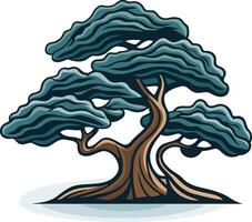 This element illustration depicts a stylized bonsai tree with a thick, gnarled trunk and multiple branches, showcasing the traditional art of bonsai cultivation vector