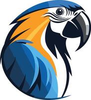 A stylized illustration of a blue and yellow macaw parrot, viewed from the side, with a sharp and striking design vector