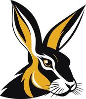 A bold, graphic illustration of a rabbit's head, with black and yellow color scheme vector