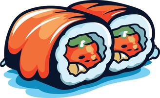 Cartoon illustration of two sushi rolls, perfect for menus, social media posts, or any project needing a fun and playful touch vector