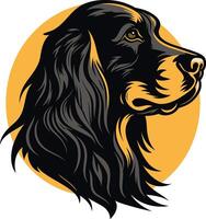 A striking illustration of a black dog's head in profile, with a textured, detailed style vector