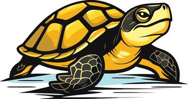 Cartoon illustration of a yellow turtle walking, perfect for designs related to nature, wildlife, and conservation vector