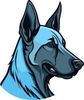 A powerful and stylized illustration of a german shepherd's head, rendered in a cool blue color scheme vector