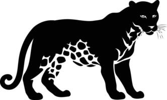 A sleek black silhouette of a leopard, showcasing its powerful stance and intricate spotted pattern vector