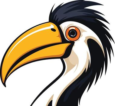 Cartoon toucan with a large, colorful beak in a profile view vector