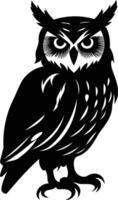 A striking black and white silhouette of an owl with a detailed and stylized design, perfect for branding, logos, and design projects vector