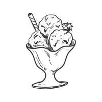 Ice cream sundae in a glass with a straw illustration vector