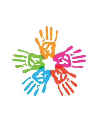 Colorful hands in a circle with the word help