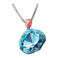 A blue diamond pendant with a red stone on it vector