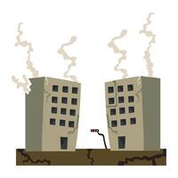 Two buildings with smoke coming out of them vector