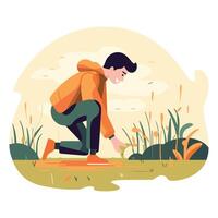 Man picking grass in the field vector