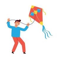 Man flying kite with string and string vector