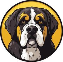 A friendly bernese mountain dog with bright eyes and a goofy smile, perfect for pet related branding, dog lover merchandise, or playful logo design vector