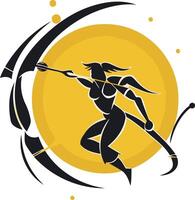 Dynamic silhouette of a female warrior with a spear, perfect for a logo, branding, or design project needing a strong, powerful symbol vector