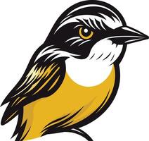A bold and stylized illustration of a bird with black and yellow plumage vector