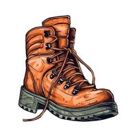 An orange hiking boot with laces vector