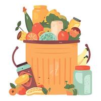 A trash can full of food and vegetables vector