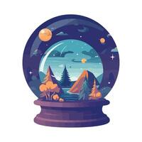 A snow globe with trees and mountains vector