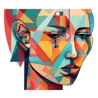 A woman's face is shown in a colorful geometric pattern vector