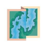 A map of a river and a lake in a book vector