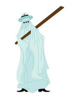 A cartoon ghost with a stick in his hand vector