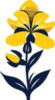 Simple and elegant yellow flower with blue stem and leaves, perfect for branding, website design, and social media vector