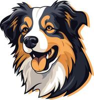 A friendly australian shepherd with a playful smile, perfect for branding, pet care, and dog lover designs vector