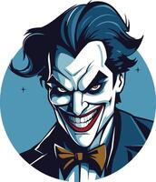 A menacing illustration of the joker, with a sinister grin and piercing eyes vector