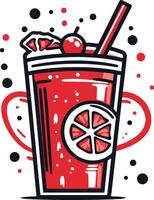 Red Summer Drink With a Straw and Lemon Slice vector