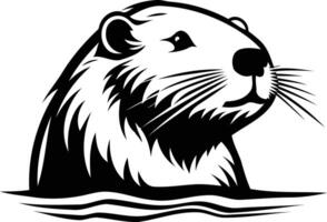 A striking black and white illustration of an otter's head emerging from the water, showcasing its sharp features and sleek fur vector