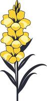A simple, elegant illustration of a single yellow flower with a dark blue stem and leaves vector