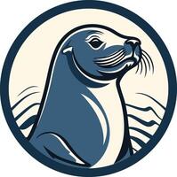 A stylized illustration of a seal's head in a circular frame, perfect for marine themed logos and branding vector