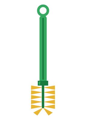 A green rake with a handle on it