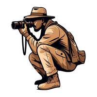 An image of a man in a hat and hat taking a photo vector