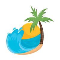 Tropical island with palm tree and wave illustration vector