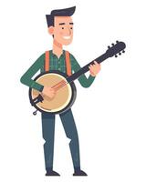 A man playing a banjo, flat style vector